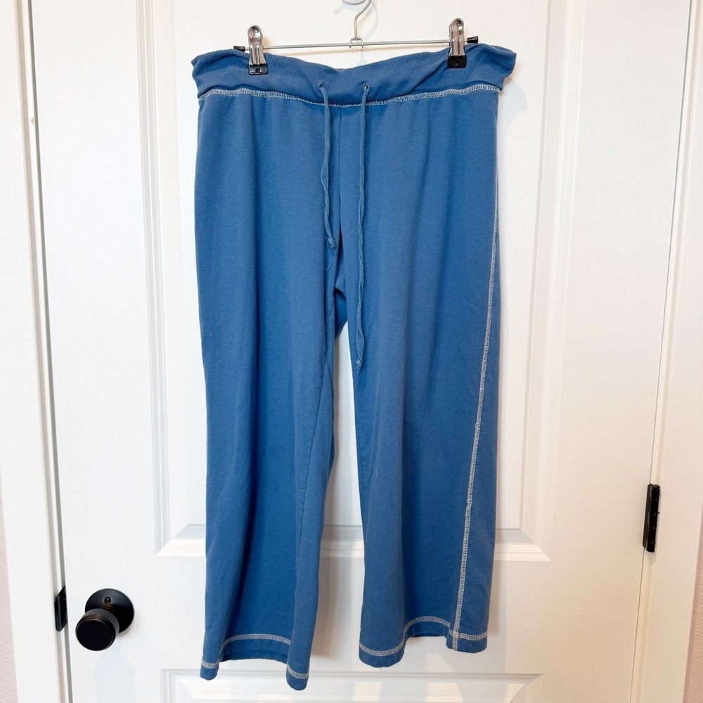 Vtg Lei Juniors Y2K Low Rise Gaucho Sweat Pants Large Blue Drawstring Lounge